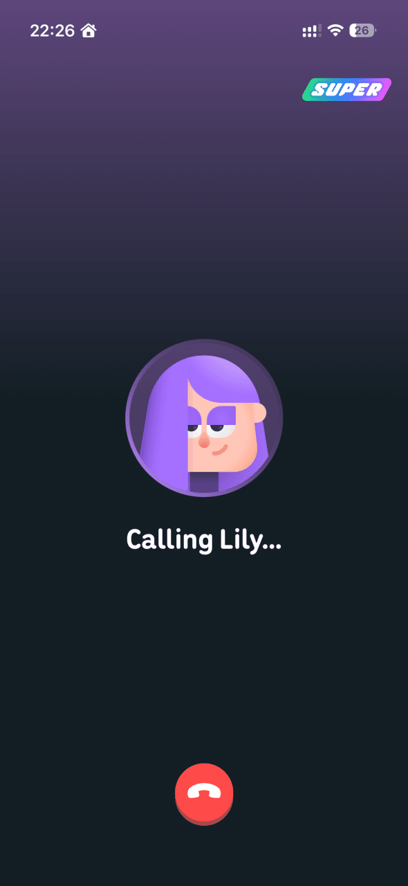 Duolingo Video Call screen showing Calling Lily