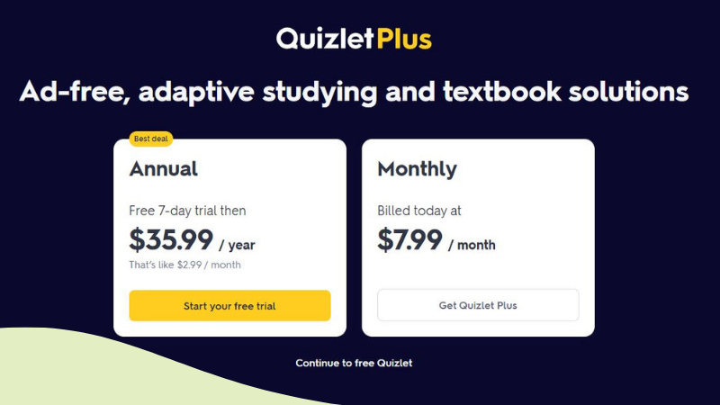 Thumbnail of Quizlet Plus plan at a lower yearly price
